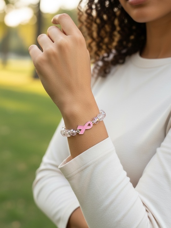 Jewelry - Pink Ribbon Beaded Stretch Bracelet - Women Jewelry